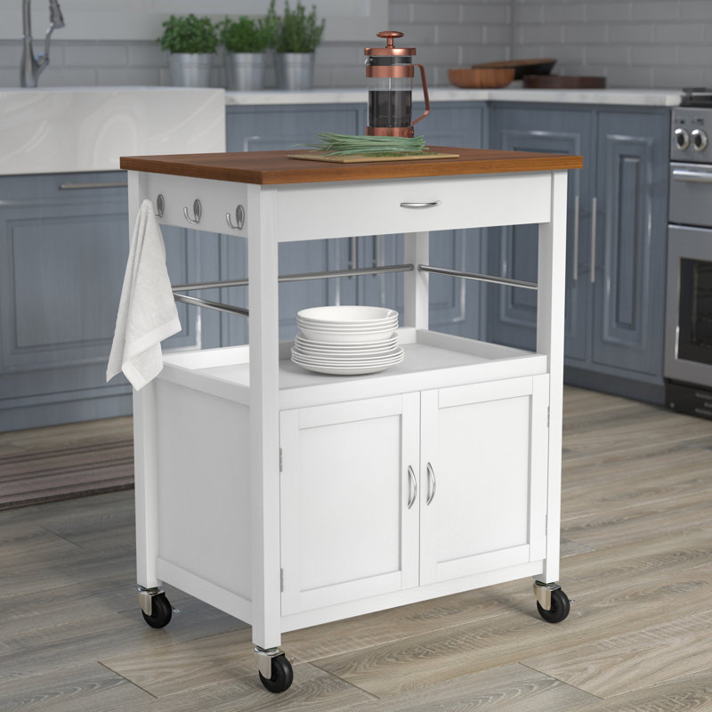 Andover Mills Guss Kitchen Island Cart with Natural Butcher Block
